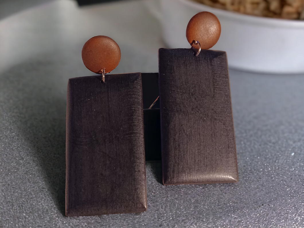 Handmade boho wood clip on earrings