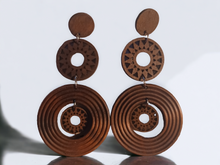 Load image into Gallery viewer, Handmade Wooden boho clip on earrings 4 inch
