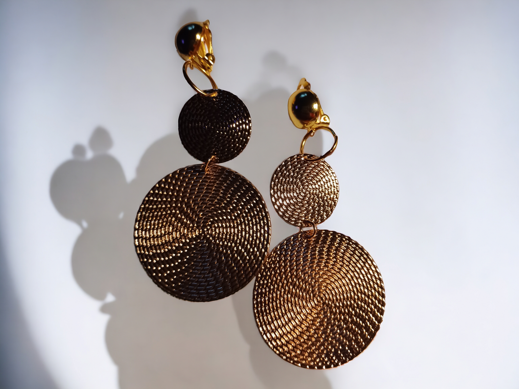 Hammered metal disc clip on earrings 2.5 inch