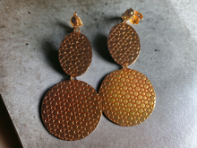 Load image into Gallery viewer, Hammered metal disc clip on earrings 4 inch
