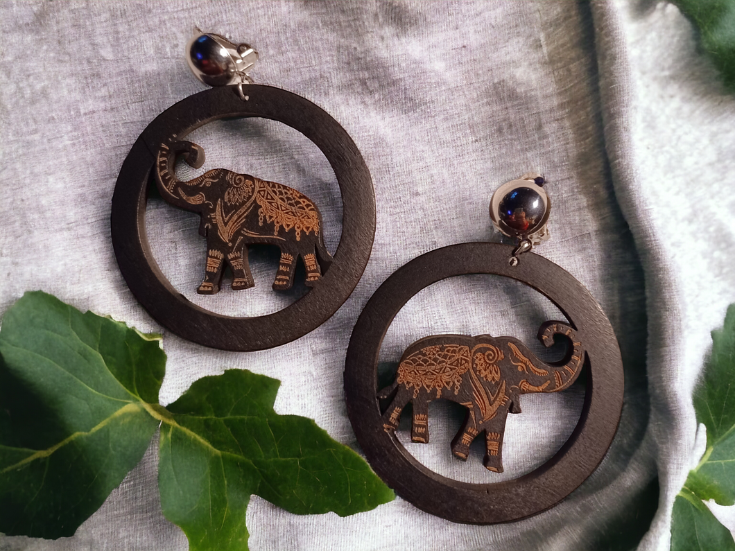 Lucky african elephant clip on earrings