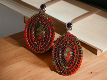 Load image into Gallery viewer, Handmade silk and wood boho earrings clip on

