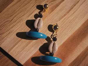 Handmade cowrie shell clip on earrings