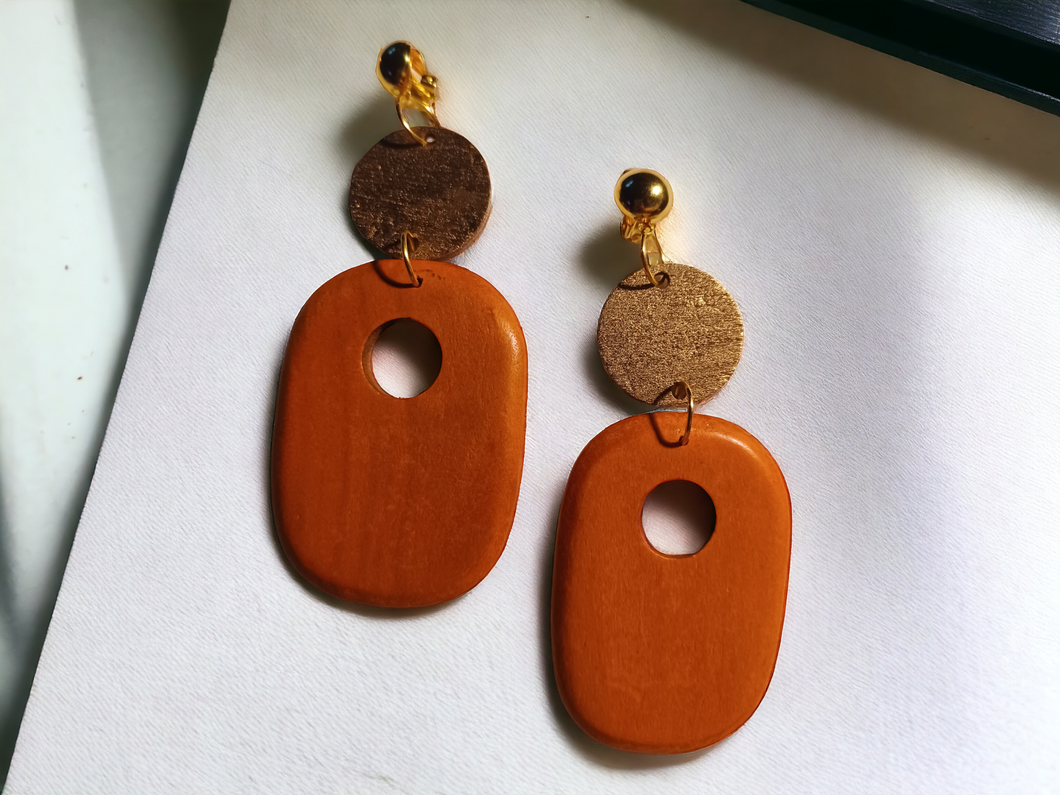 Chunky Handmade Wooden Clip Earrings