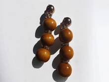 Load image into Gallery viewer, Wood bead and rhinestone clip on earrings
