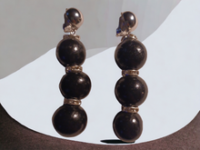 Load image into Gallery viewer, Wood bead and rhinestone clip on earrings

