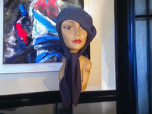 Load image into Gallery viewer, Vintage 1980s Navy wool beret with attached scarf
