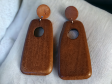 Load image into Gallery viewer, Hand carved minimalist wood clip on earrings
