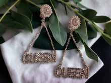 Load image into Gallery viewer, Handmade Queen nameplate clip on earrings
