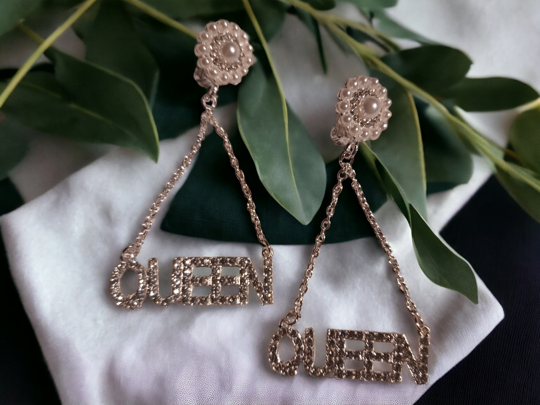 Handmade Queen nameplate clip on earrings