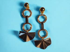 Abstract gold charm dangle clip on earrings