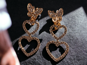 Small Rhinestone heart clip on earrings