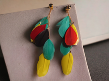 Load image into Gallery viewer, Handmade Feather tassel clip on earrings
