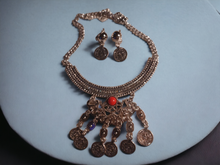 Load image into Gallery viewer, Bohemian Collar Coin Necklace and clip on earrings
