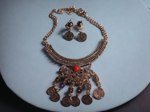 Bohemian Collar Coin Necklace and clip on earrings