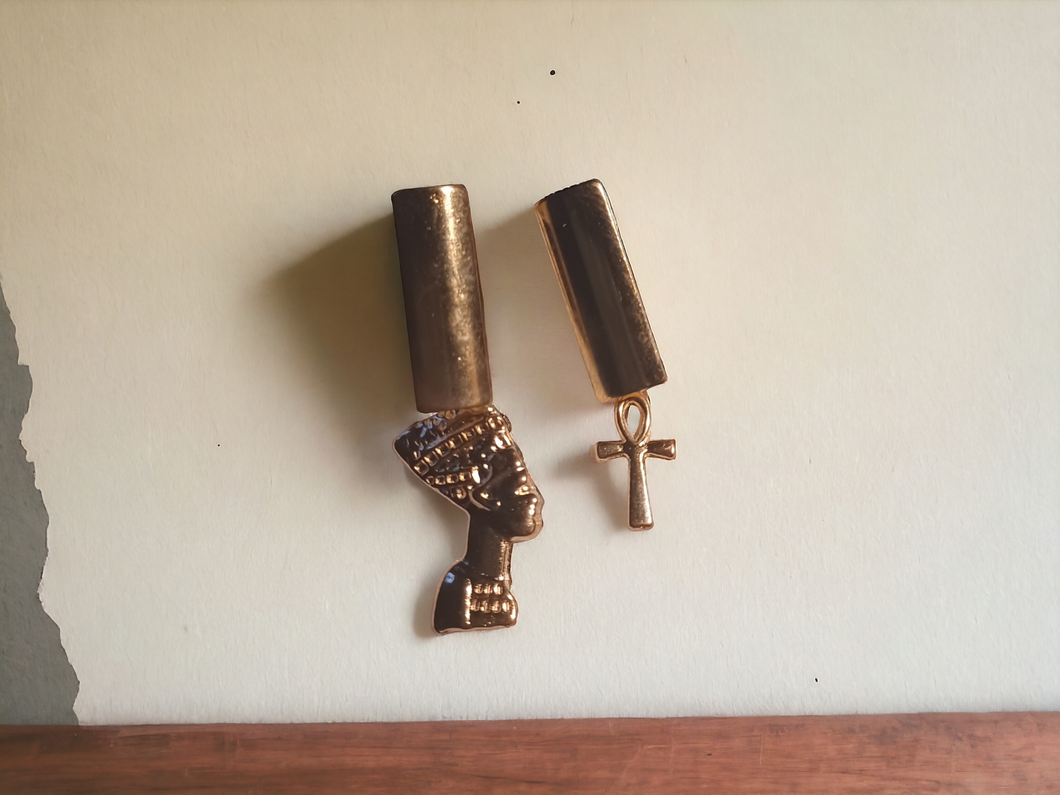 Small Assymetric Nefertiti and Ankh earrings