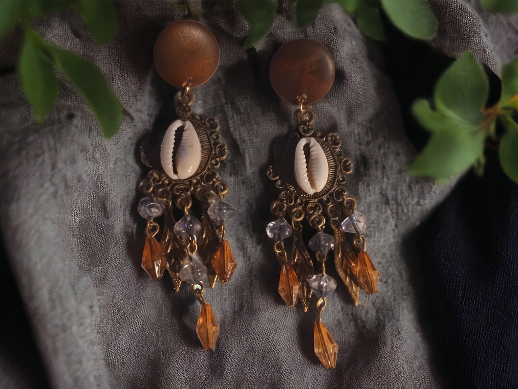 Handmade boho cowrie clip on earrings