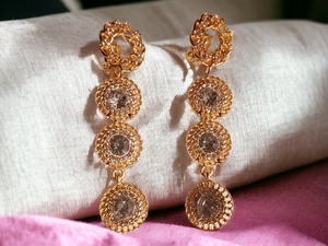 Handmade rhinestone dangle clip on earrings