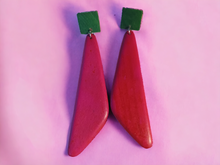 Load image into Gallery viewer, Handcarved geometric wood earrings
