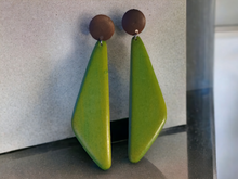 Load image into Gallery viewer, Handcarved geometric wood earrings
