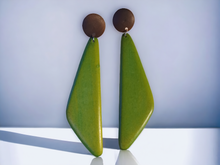 Load image into Gallery viewer, Handcarved geometric wood earrings
