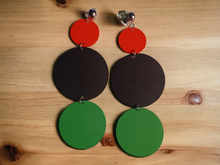 Load image into Gallery viewer, Extra long wooden disc clip on earrings

