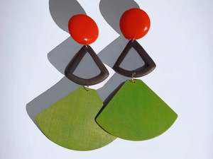 Giant colorblock pop art wood and acrylic earrings