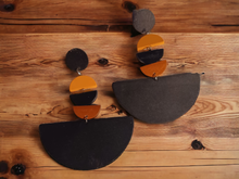 Load image into Gallery viewer, Handmade Clip on geometric wood clip on earrings
