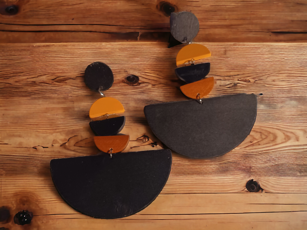 Handmade Clip on geometric wood clip on earrings