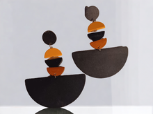 Load image into Gallery viewer, Handmade Clip on geometric wood clip on earrings
