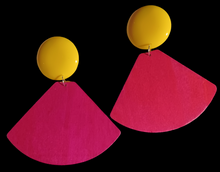 Load image into Gallery viewer, Giant colorblock pop art wood and acrylic clip on earrings
