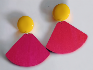 Giant colorblock pop art wood and acrylic clip on earrings