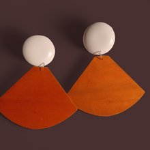 Load image into Gallery viewer, Giant colorblock pop art wood and acrylic clip on earrings
