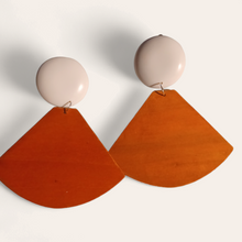 Load image into Gallery viewer, Giant colorblock pop art wood and acrylic clip on earrings
