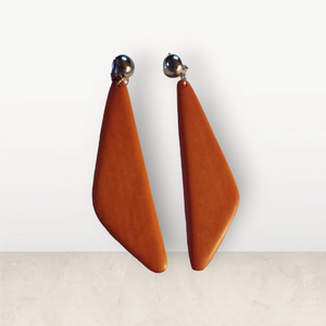 Clip on Large Hand carved minimalist Wooden Earrings