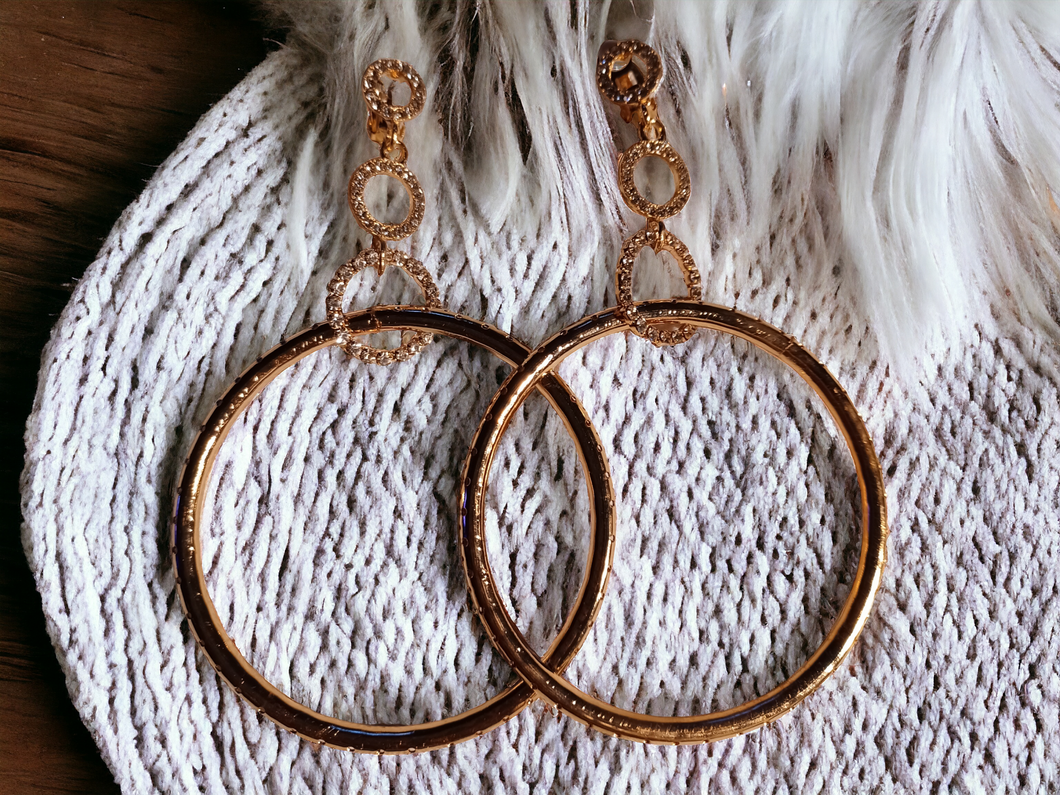 Handmade gold and rhinestone multi hoop clip on earrings