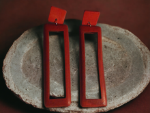 Load image into Gallery viewer, Minimalist Wooden rectangle clip on earrings
