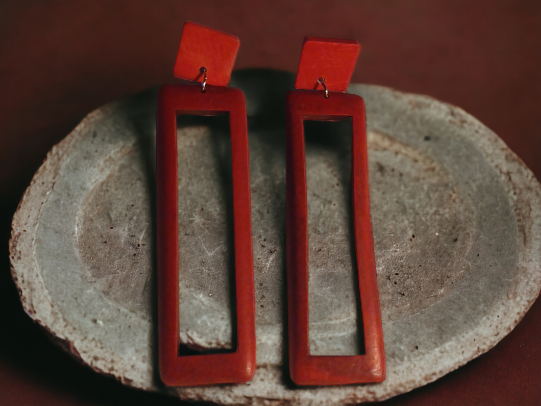 Minimalist Wooden rectangle earrings