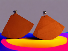 Load image into Gallery viewer, Clip on Giant Abstract Wooden Pie Design Earrings
