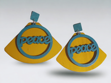 Load image into Gallery viewer, Large handmade Wooden Peace statement earrings
