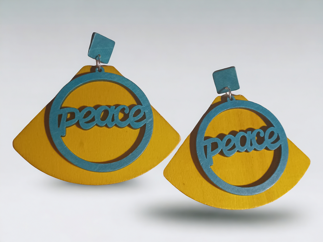 Large handmade Wooden Peace statement earrings