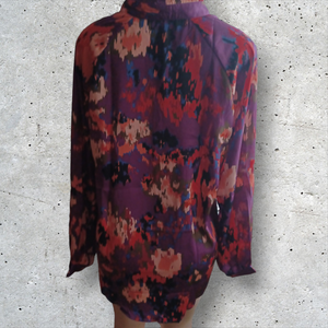 Graffiti floral print Satin Blouse L