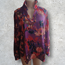 Load image into Gallery viewer, Graffiti floral print Satin Blouse L
