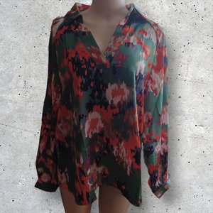 Graffiti floral print Satin Blouse M