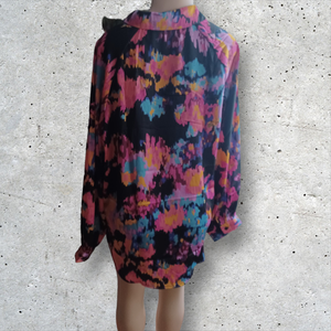 Graffiti floral print Satin Blouse XL