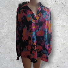 Load image into Gallery viewer, Graffiti floral print Satin Blouse Large
