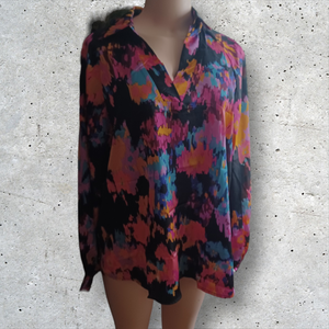 Graffiti floral print Satin Blouse XL