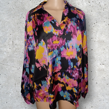 Load image into Gallery viewer, Graffiti floral print Satin Blouse XL
