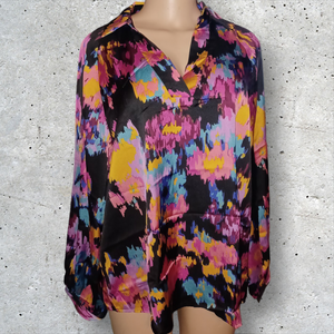 Graffiti floral print Satin Blouse XL