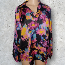 Load image into Gallery viewer, Graffiti floral print Satin Blouse small
